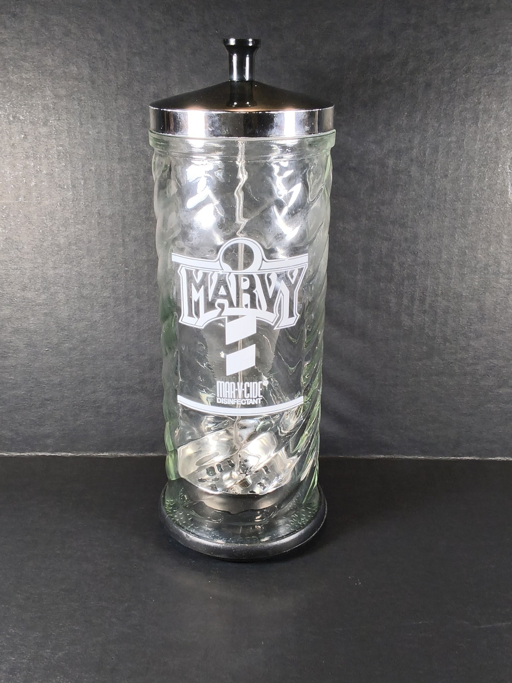 ​Vintage Marvy Mar-V-Cide No 8 Glass Barber Sanitizer Disinfectant Jar
